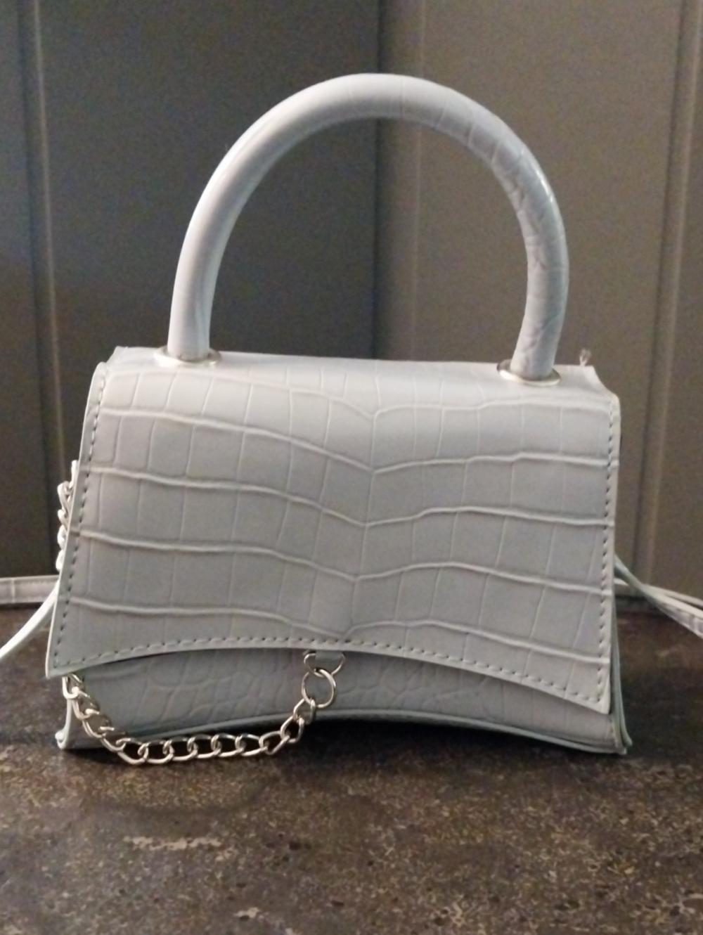 Forever 21 White Croc-Embossed Mini Top-Handle Bag with Silver Chain